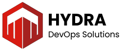 Logo preta e vermelha da Hydra DevOps Solutions, empresa de soluções em tecnologia